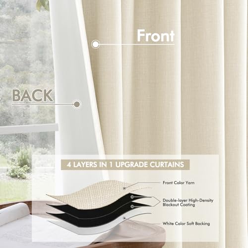 100% Blackout Back Tab Pleat Linen Curtains 50" Wx120 L (2 Count)