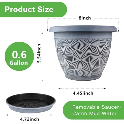 8 Inch Flower Pots Planters for Indoor Outdoor Plants