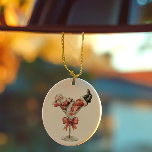 Christmas Santa in Martini Glass Bar Ceramic Ornament Gifts