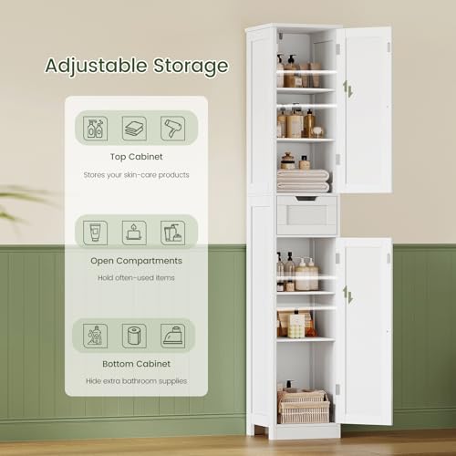 66.9" Tall Bathroom Storage Cabinet with 2 Doors & 1 Drawer