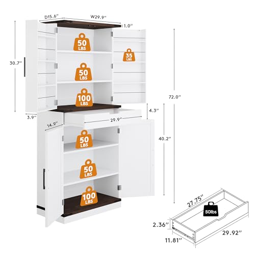 72" Kitchen Pantry Storage Cabinet with Doors and Shelves