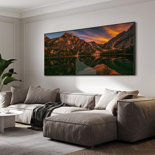 24"x46" Extra Large Framed Wall Art Majestic Mountain Landscape Reflected in Lake at Sunset for Home Living Room Bedroom Decor