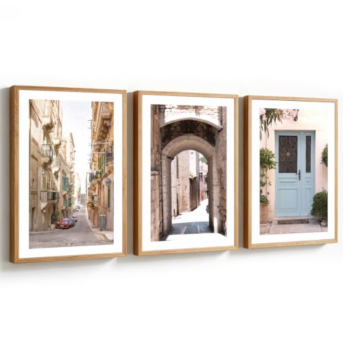 KAlRNE European Cityscape Rustic Mediterranean Wall Prints Set (3 Count)