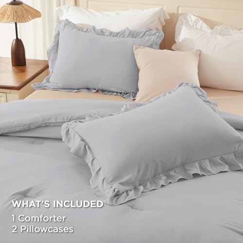 Silver Gray Ruffle Comforter Set King