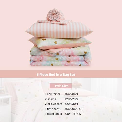 Twin Comforter Set with Sheets for Girls (5 Count)