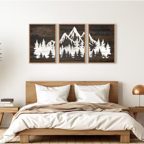 Large Mountain Tree Framed Canvas Wall Art Set (3 Count)