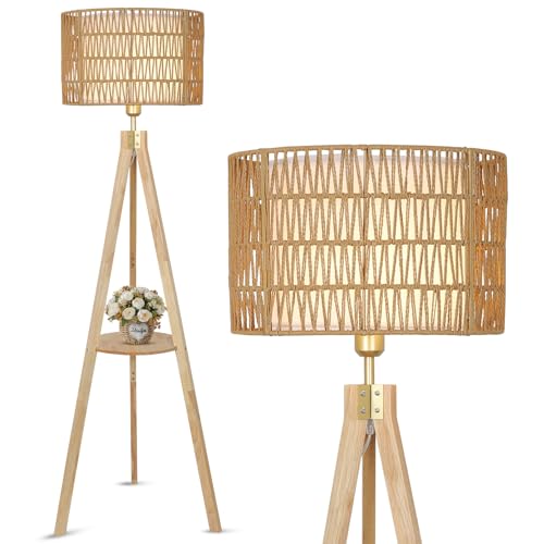 Oak Wood Tripod Floor Lamps for Living Room