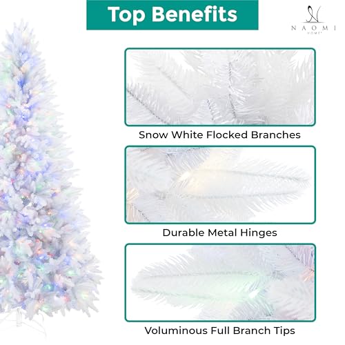 Bonnie 7 5ft White Christmas Tree with Lights Unique Colored Christmas Tree Prelit with 2193 Branch Tips 600 Warm Lights and Metal Stand Minimalistic Aritificial