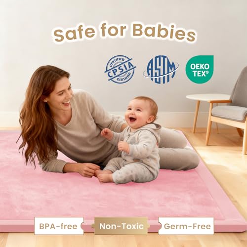 Baby Play Mat for Floor 1.3" Thick Memory Foam Play Mat 79"×157" Tummy Time Crawling with Non