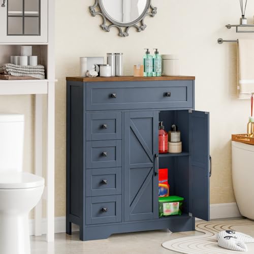 Farmhouse Storage Cabinet with 2 Doors and 5 Drawers