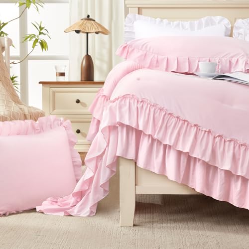 Pink Ruffle Oversized King Comforter Set