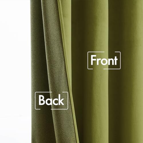 Moss Green Velvet Pinch Pleat Blackout Curtains W52 X L90 Inches