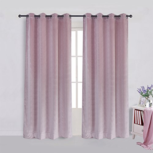 Super Soft Luxury Velvet Curtains Set of 2 Pink Flannel Blackout Drapes Grommet Draperies for Sliding Glass Door 52Wx96L inch