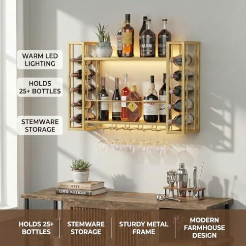 47.2" Wine Rack Wall Mounted with LED Lights