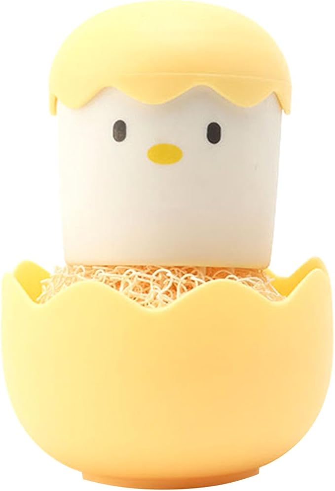 Eggshell Chicken Cleaning Brush Cartoon Kitchen Scrubber Fiber Ball Head Detachable Handle for Bowls Pots Dishwashing PP Material (Yellow)