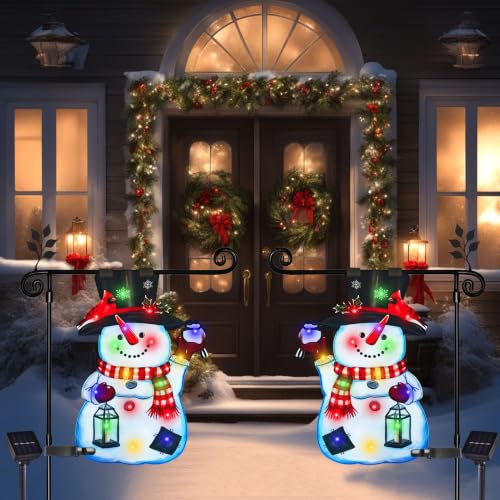 12x18 Solar Christmas Snowman Garden Flag