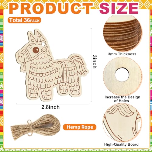 36PCS Wooden Cinco De Mayo Crafts Decorations Mexico Crafts for Kids Fiesta Party Ornaments to Paint