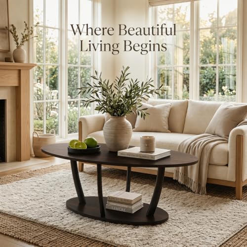 Oval Coffee Table with Shelf for Living Room