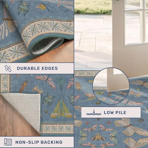 Blue Vintage Insect Runner Rug for Hallway 3x12 (36 Sq Ft)