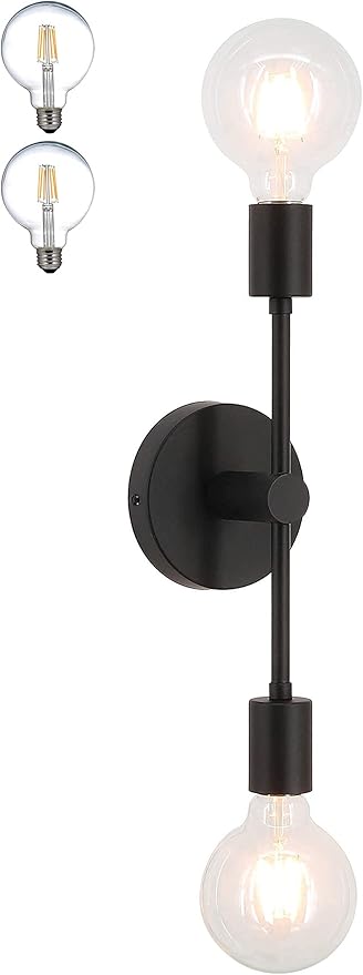 XiNBEi Lighting 2-Light Black Bathroom Lighting Over Mirror, Modern Sconces