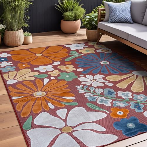 Outdoor Rug 6x9 Modern Floral Tropical Area Rugs for Outdoor and Indoor Patio Easy to Clean Non Shedding Living Room Porch Garden Washable Outside Carpet (58.5 Sq Ft)