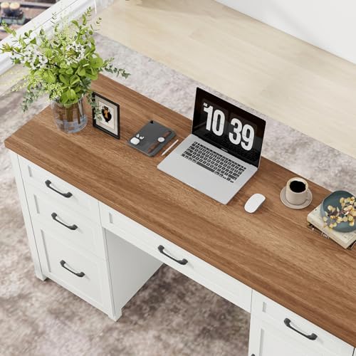 Farmhouse 61'' Executive Desk with 5 Drawers