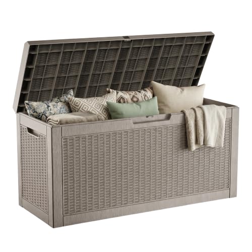 60 Gallon Outdoor Storage Box Waterproof Lockable Resin with Side Handles
