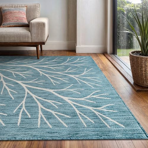 Washable Indoor Outdoor Rug 10x14 Modern Area Rugs Branch Pattern Non Shedding Waterproof Easy Clean Patio Deck Porch Living Room Bedroom Garden RV (140 Sq Ft)