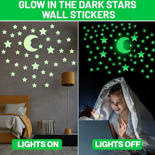 100 PK Green Glow in The Dark Stars for Ceiling Easter Basket Stuffers for Kids (100 Count)