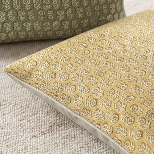 Decorative Floral Print Throw Pillow Covers 18×18 Light Yellow (2 Count)