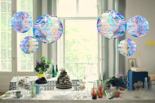 Hanging Decorations Iridescent Honeycomb Ball Foil Ceiling Hanging Ornaments for Bridal Shower Wedding Birthday Frozen Theme Party Fairy Princess Rainbow Show Decoration