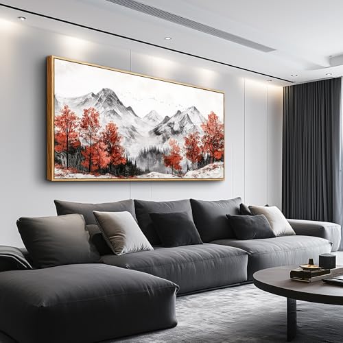 Large Canva Wall Decor For Living Room Wood Framed Wall Art For Bedroom Office Murals Red Tree Ink