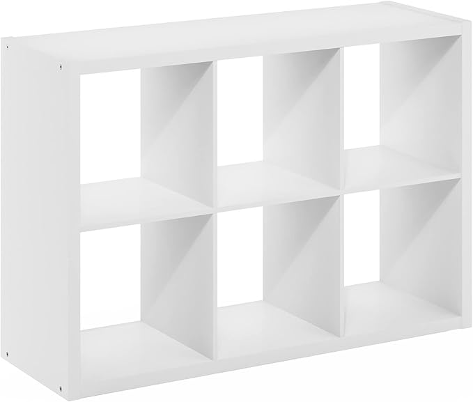 Furinno Cubicle Open Back Decorative Cube Storage Organizer, 6-Cube, White
