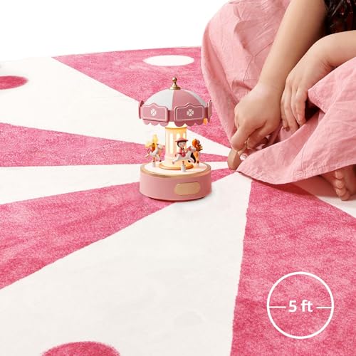 5ft Round Rug Washable Cute Playroom Cheerful Circle Rug Hot Pink (19.63 Sq Ft)