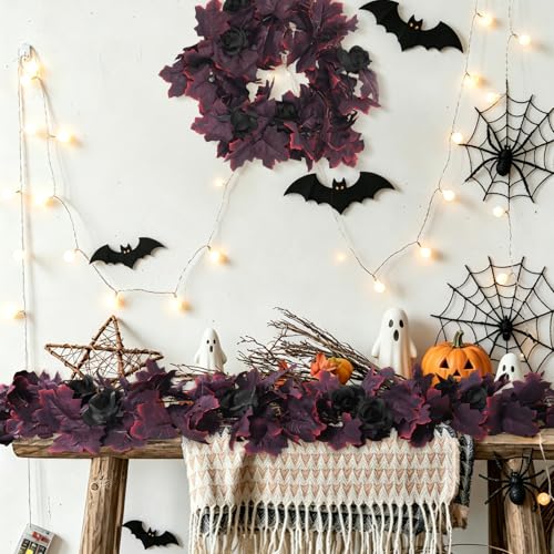 Black Burgundy Garland Artificial Black Rose Garland Fall Leaf Vine (2 Count)