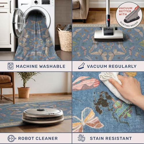 Blue Vintage Insect Runner Rug for Hallway 3x12 (36 Sq Ft)