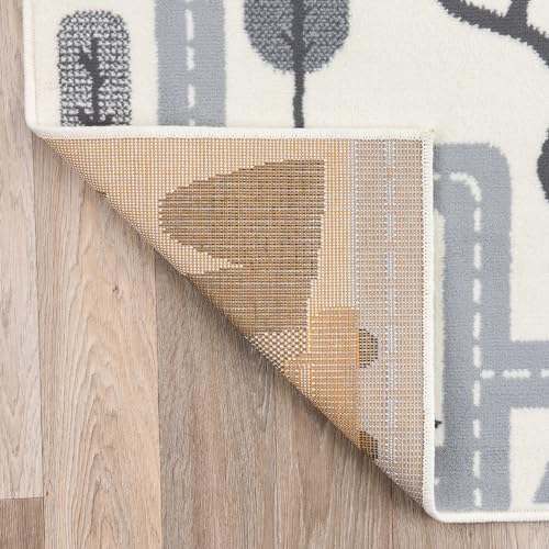 Kids Play Road Cityscape Playroom Area Rug Cream 8' x 10'