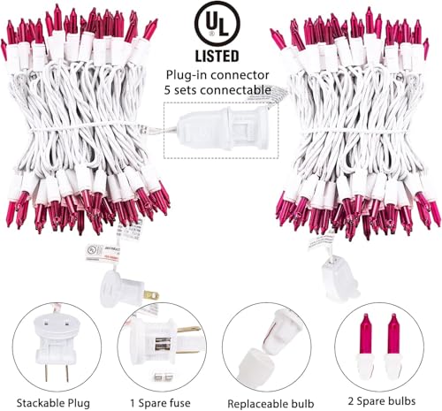 Pink Christmas Lights 100 Count 20 Feet Incandescent Bulb