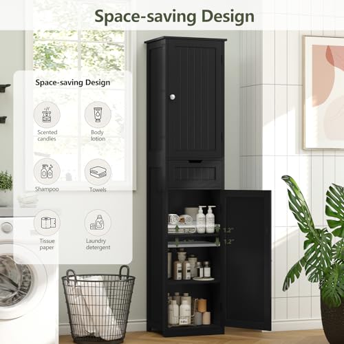 66.9" Tall Bathroom Storage Cabinet with 2 Doors & 1 Drawer