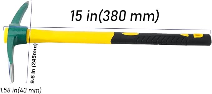 Pick Mattock Hoe Heavy Duty, Gardening Hand Pick with 15 Inch Shock Absorption Rubber Handle and Forged Head, Pick Axe Hand Tool for Digging Weeding Prospecting Camping