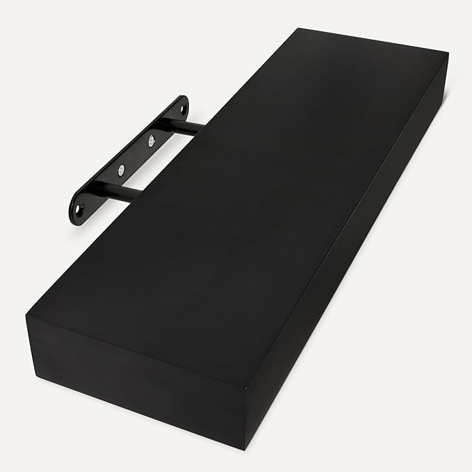 Amazon Basics Wood Floating Wall Shelves, Pack of 3, Black, 15.8" x 5" x 1.8"