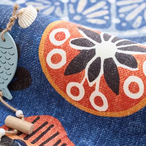 4ft Coastal Round Rug Kids Washable Fun Rug Colorful Ocean Fish Small Mat Non Slip 4' Round Soft Circle Mat Lightweight Cozy Carpet for Bedroom Nursery Playroom Dorm Daycare Bathroom Blue