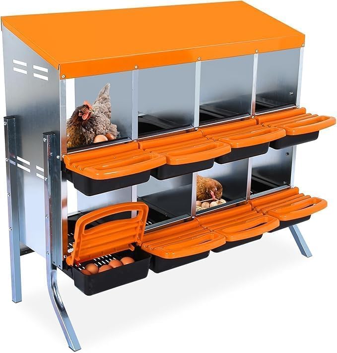 Chicken Nesting Box，8-Hole Nesting Boxes for Chicken Coop with Removable Plastic Egg Tray & Ventilation Holes, Wall Mount/Freestanding Poultry Laying Boxes for Hens, Ducks & Coops Easy Egg Collection