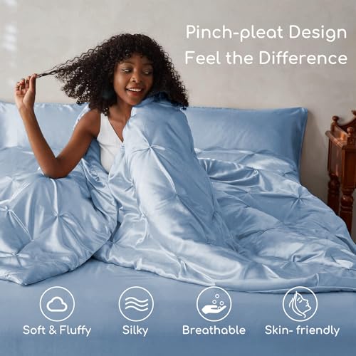 Satin King Size Comforter Set Blue Haze