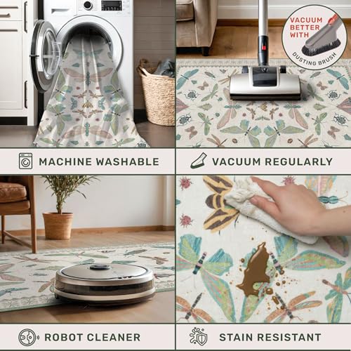Green Butterfly Area Rug 9x12 for Living Room (108 Sq Ft)