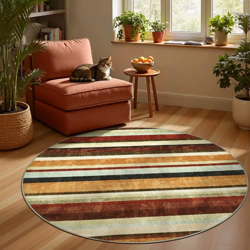 5ft Round Rug Modern Striped Mat Washable Circle Rug (19.63 Sq Ft)