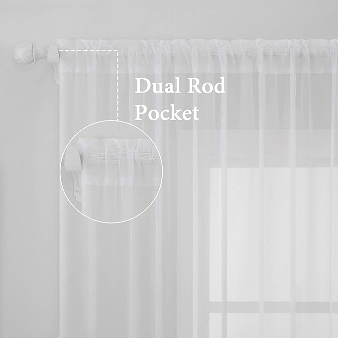 MIULEE White Window Sheer Curtains for Bedroom Living Room Solid Elegant Net Drapes 2 Panels Width 42 x Length 63 Inches
