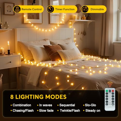 65.6ft Globe String Lights with Remote for Indoor Bedroom Warm White (65.6 Foot)