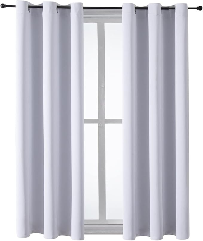 ChrisDowa Grommet Room Darkening Curtains for Bedroom and Living Room - 2 Panels Set Thermal Insulated Blackout Curtains (Greyish White, 38W x 45L)