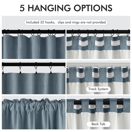 100% Blackout Back Tab Pleat Linen Curtains 50" Wx96 L (2 Count)